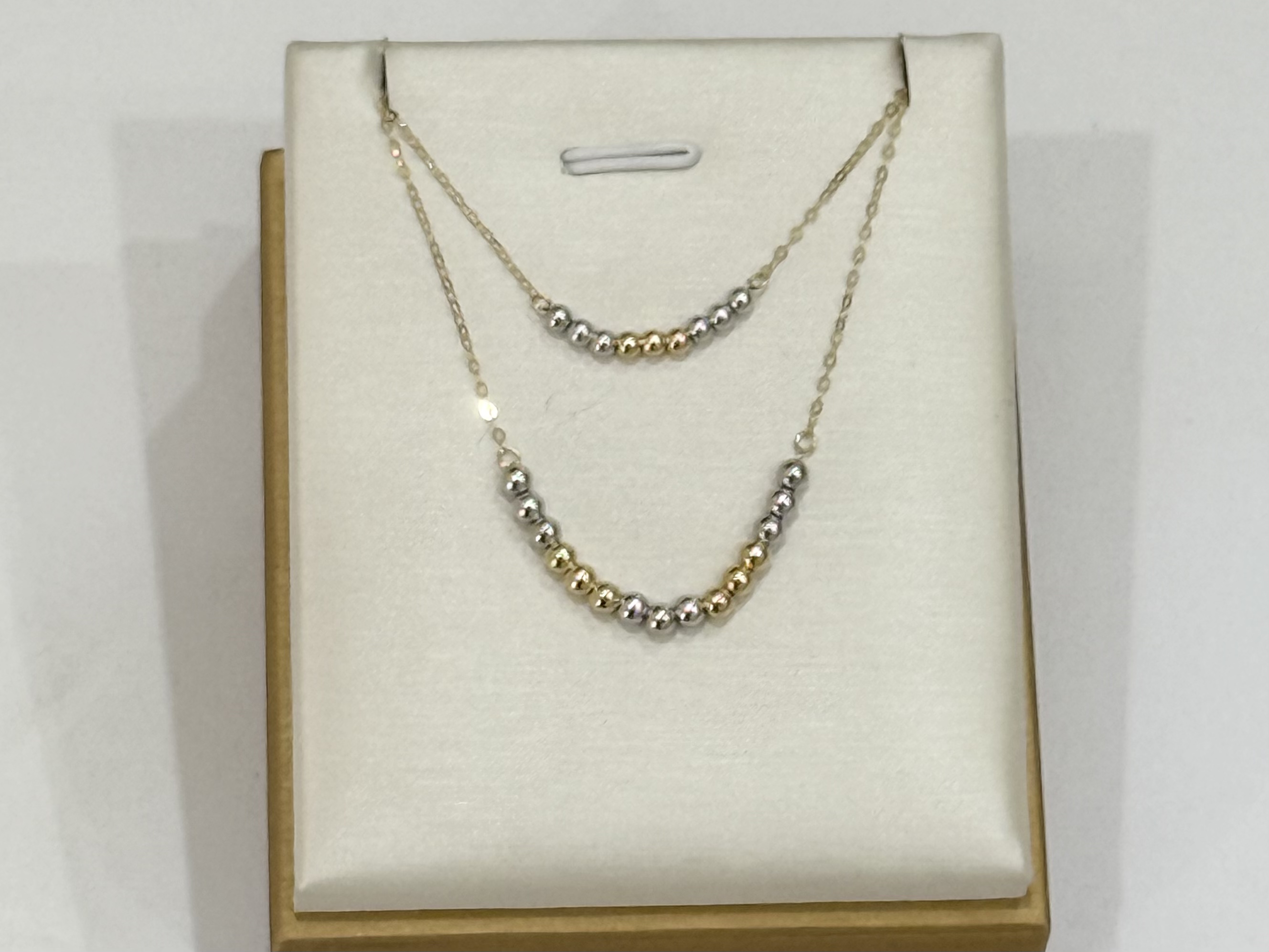 Two Tiered Bead Necklace white Gold 18K